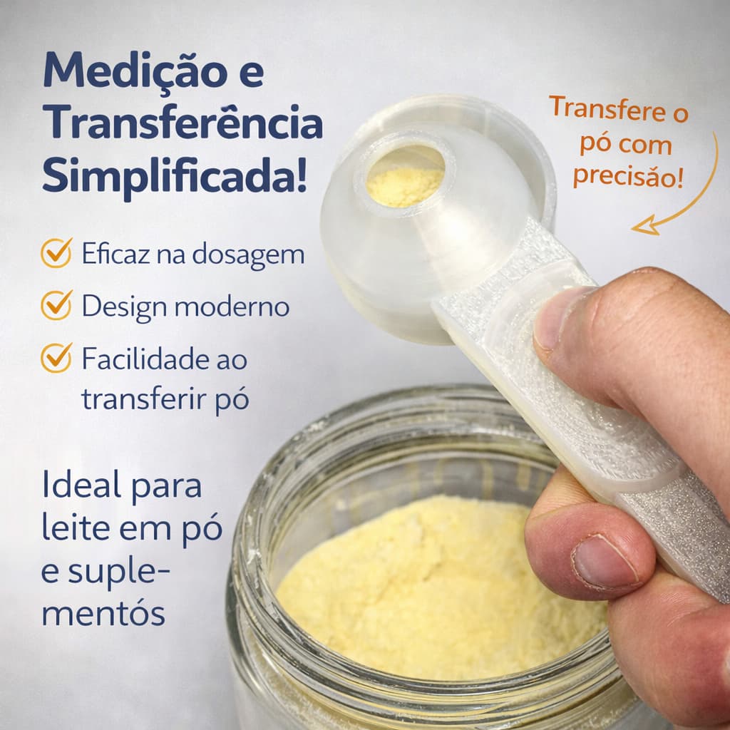 Dosador de Suplemento com Funil | Medidor de Leite em Pó e Proteína | Scoop Dosador Prático