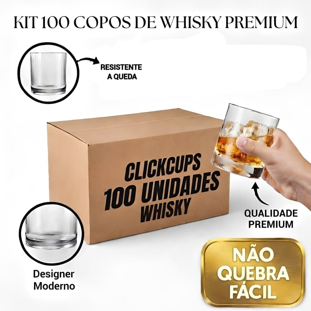 Kit 100 Copos de Whisky Acrílico Premium Transparente 330ml  – Whisky, Caipirinha, Drinks e Festas
