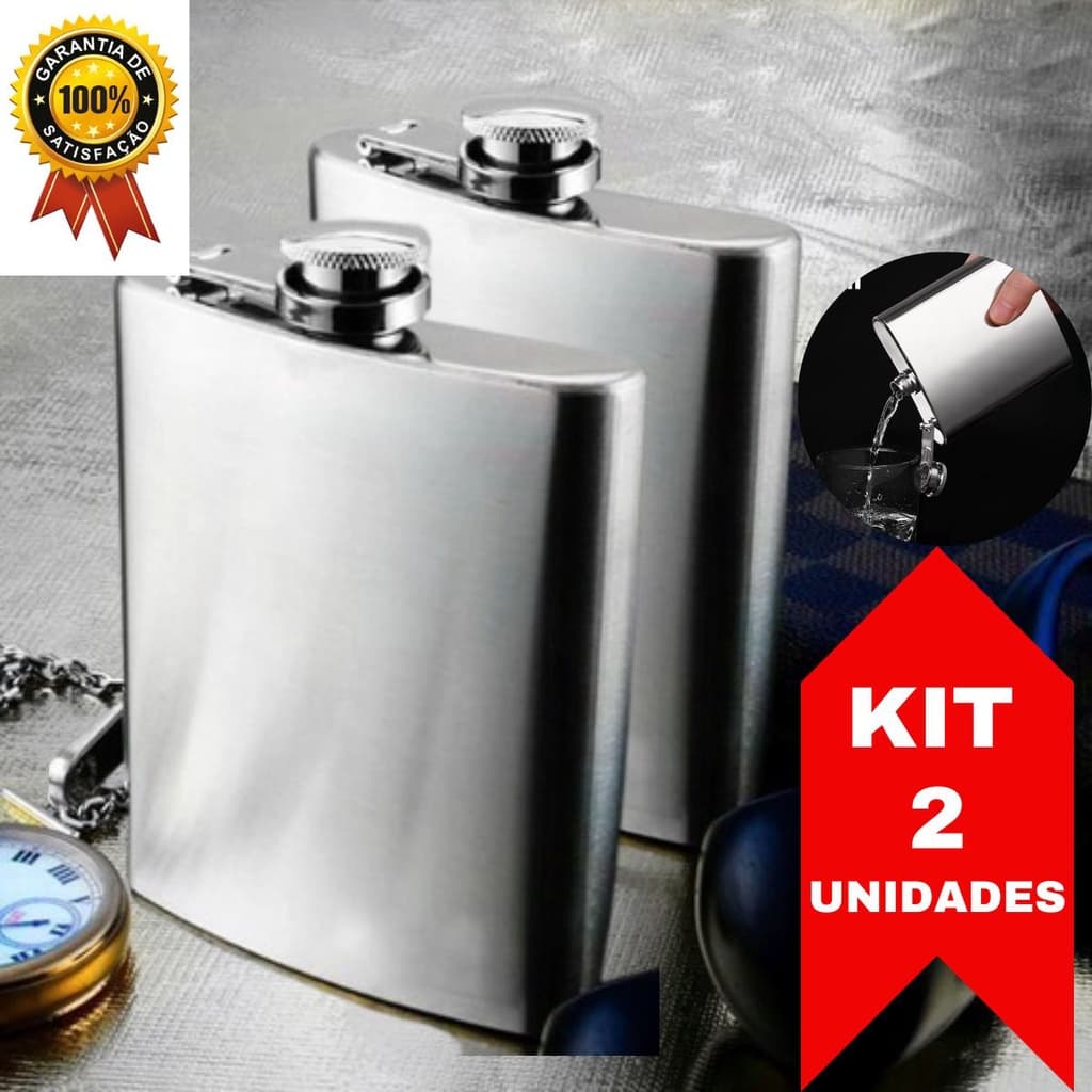 kiT 2 Cantil Inox Porta Whisky Frasco 230ml Garrafa Whiskeira Whisky Bolso Bar