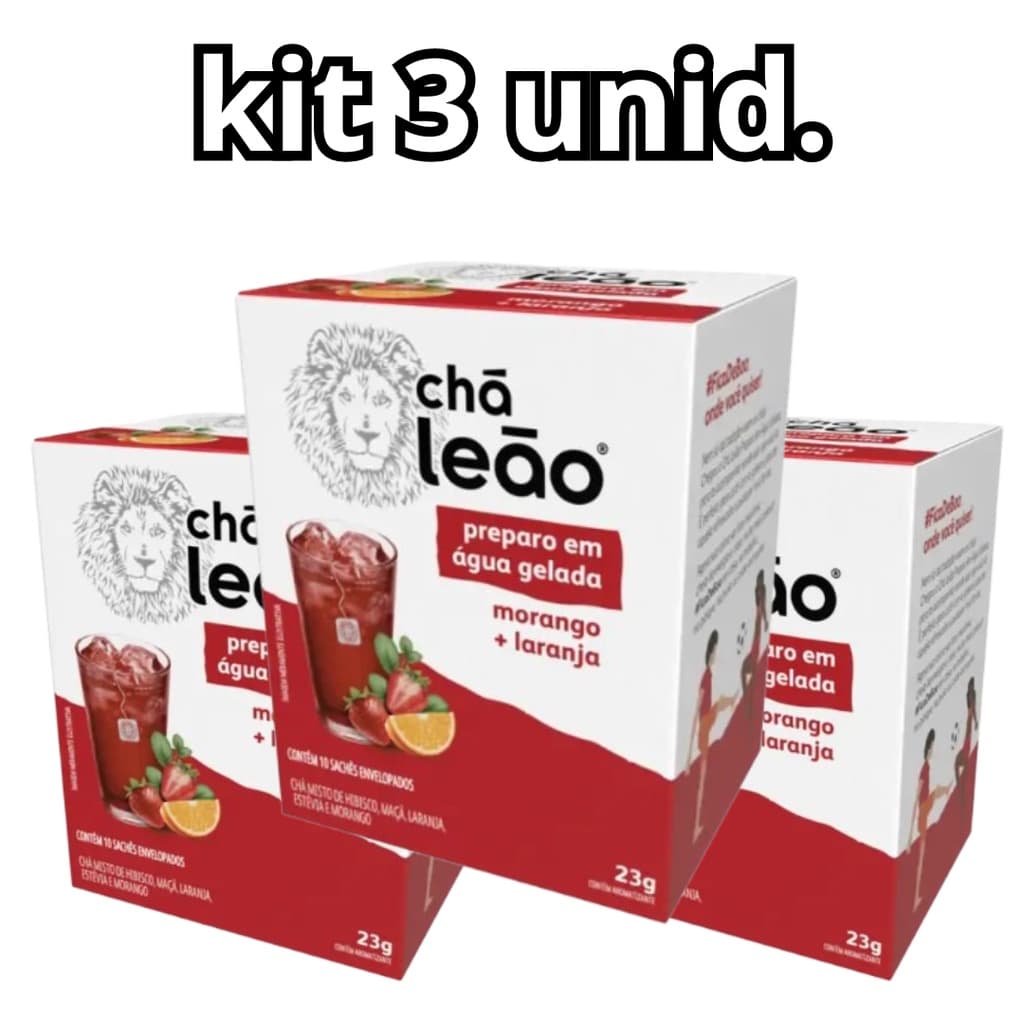 KIT 3 unid Chá Morango com Laranja Ice Tea Chá Gelado 10 Sachês - Chá Leão