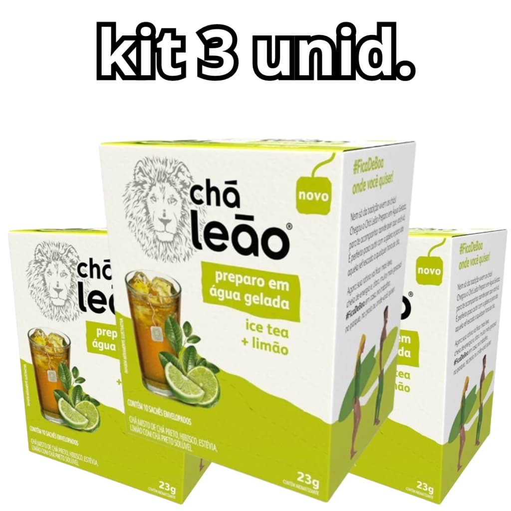 KIT 3 unid Chá Matte com Limão Ice Tea Chá Gelado 10 Sachês - Chá Leão