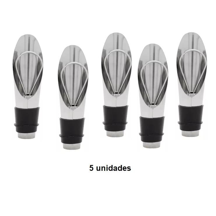 KIT 5 Bico Vinho Garrafa, Tampa Dosador para  com tampa Aço Inox 7,5cm Corta gota vinho, SALVA GOTAS, FUNIL
