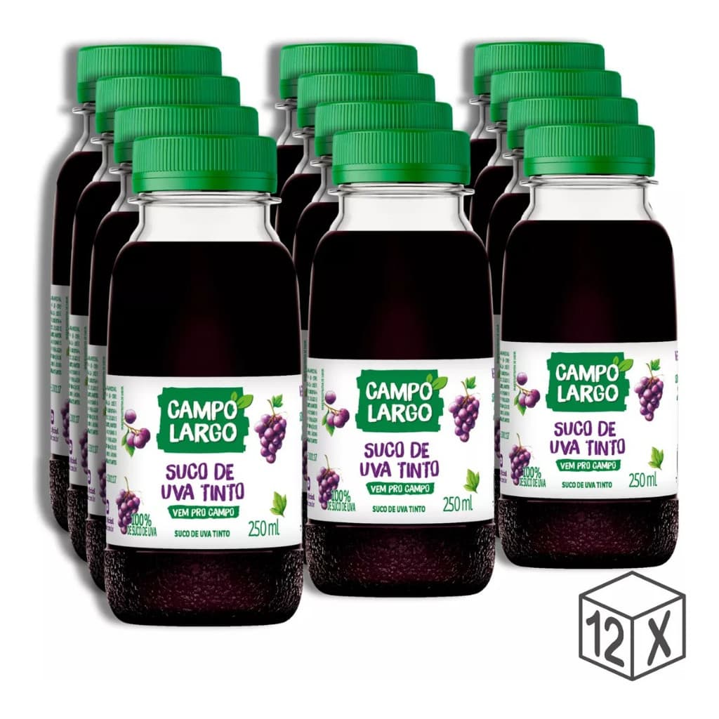 🍇 Pack com 12x Suco de Uva Tinto Campo Largo | 250ml cada | 100% Suco Integral! 🇧🇷