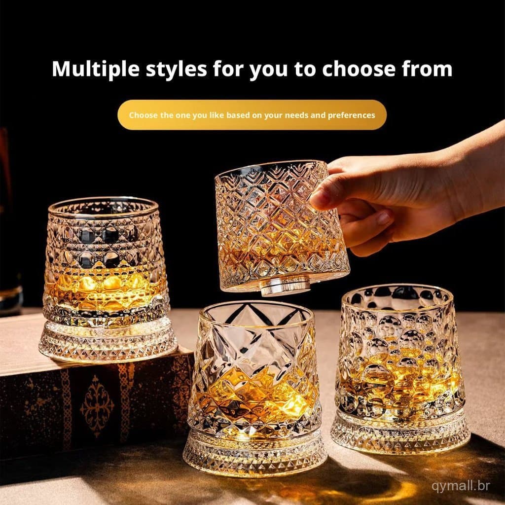 360 °     Copo de Cristal Giratório para Whisky |     Copo Antiestresse Luminoso LED |     Copo de Whisky Criativo de Al