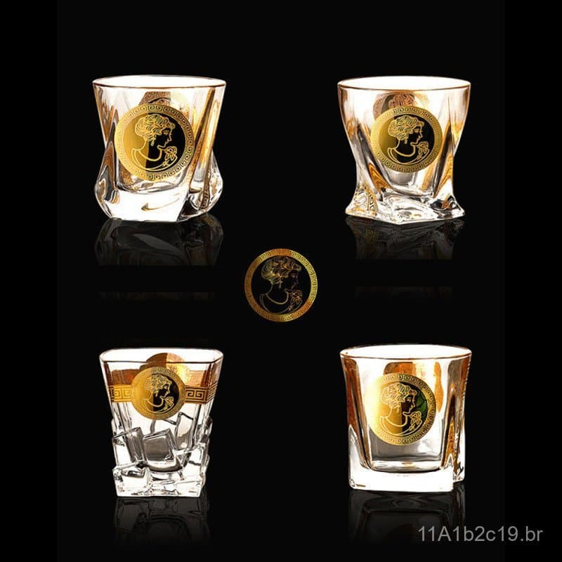 Copo de uísque de cristal boêmio com borda dourada, copo para licor, copo multifuncional, copo para cerveja, copo para á