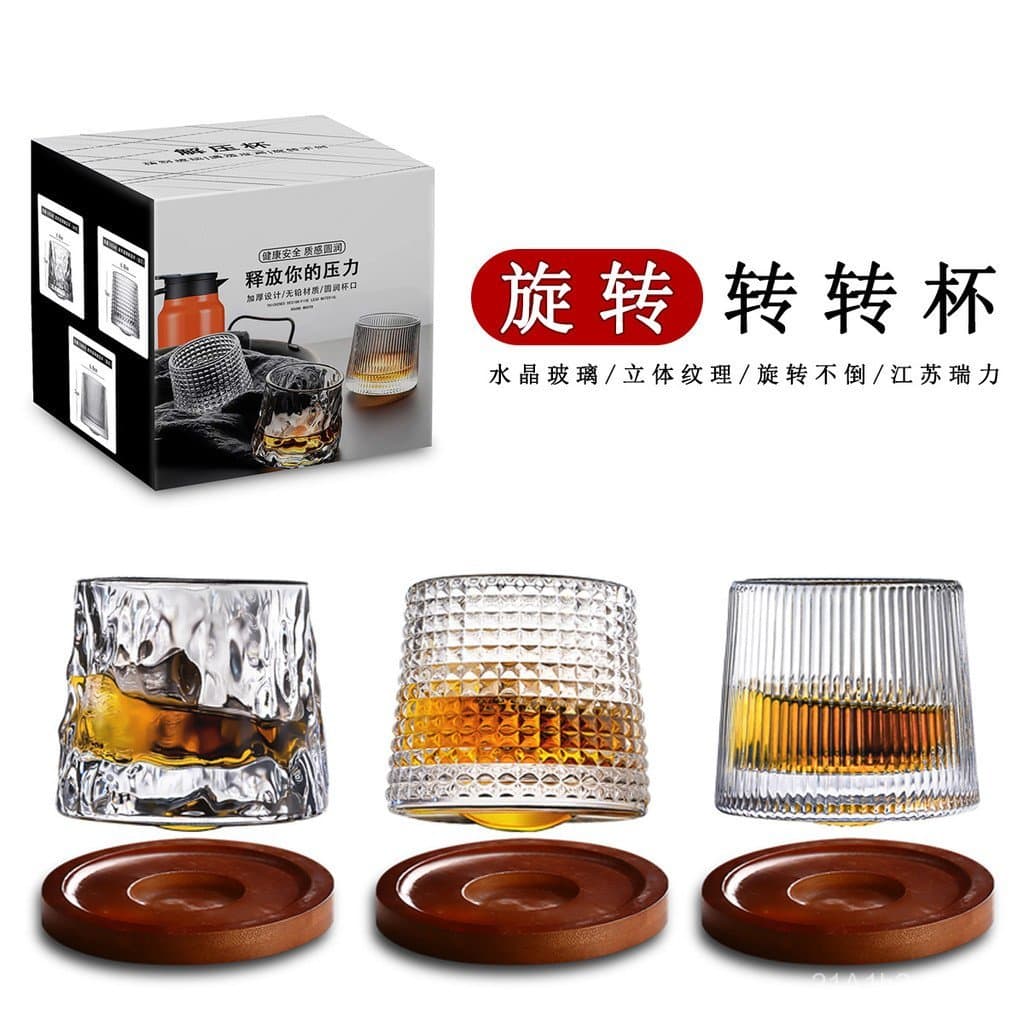 Copo de vidro giratório com design de diamante, copo de bar, copo para licor, venda direta do fabricante, copo de whisky
