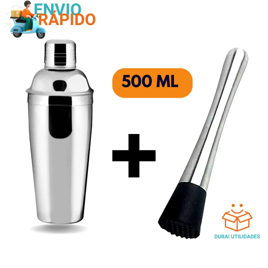 Kit Coqueteleira De Inox Com Socador Para Bebidas Drink Caipirinha Bar Restaurantes Resistente Kit 2 Pec1as