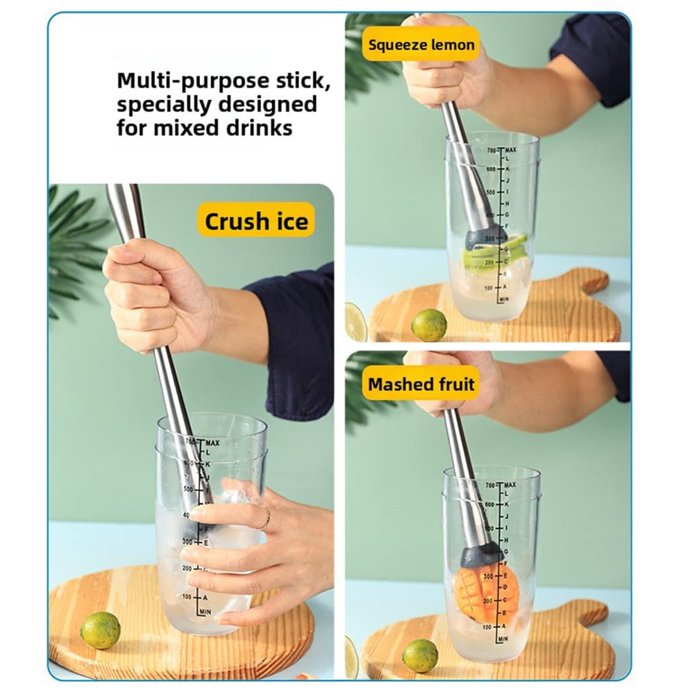 Muddler De Barra De Aço Inoxidável Com Cabeça De Nylon , Fácil De Limpar E Seguro Para Máquina De Lavar Louça , Serviço 