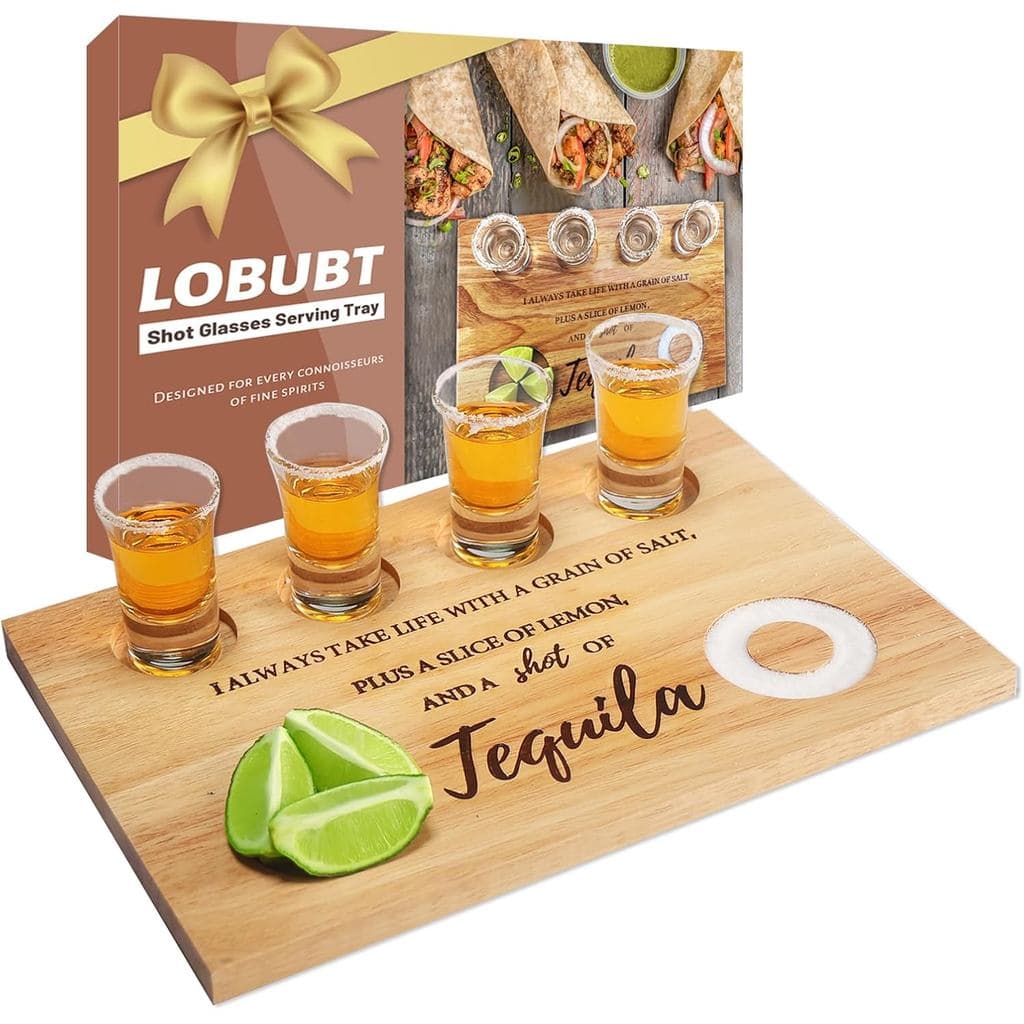 Bandeja para Shots de Tequila com Copos e Borda de Sal, Suporte Divertido para Copos de Shot, Presentes de Tequila para 