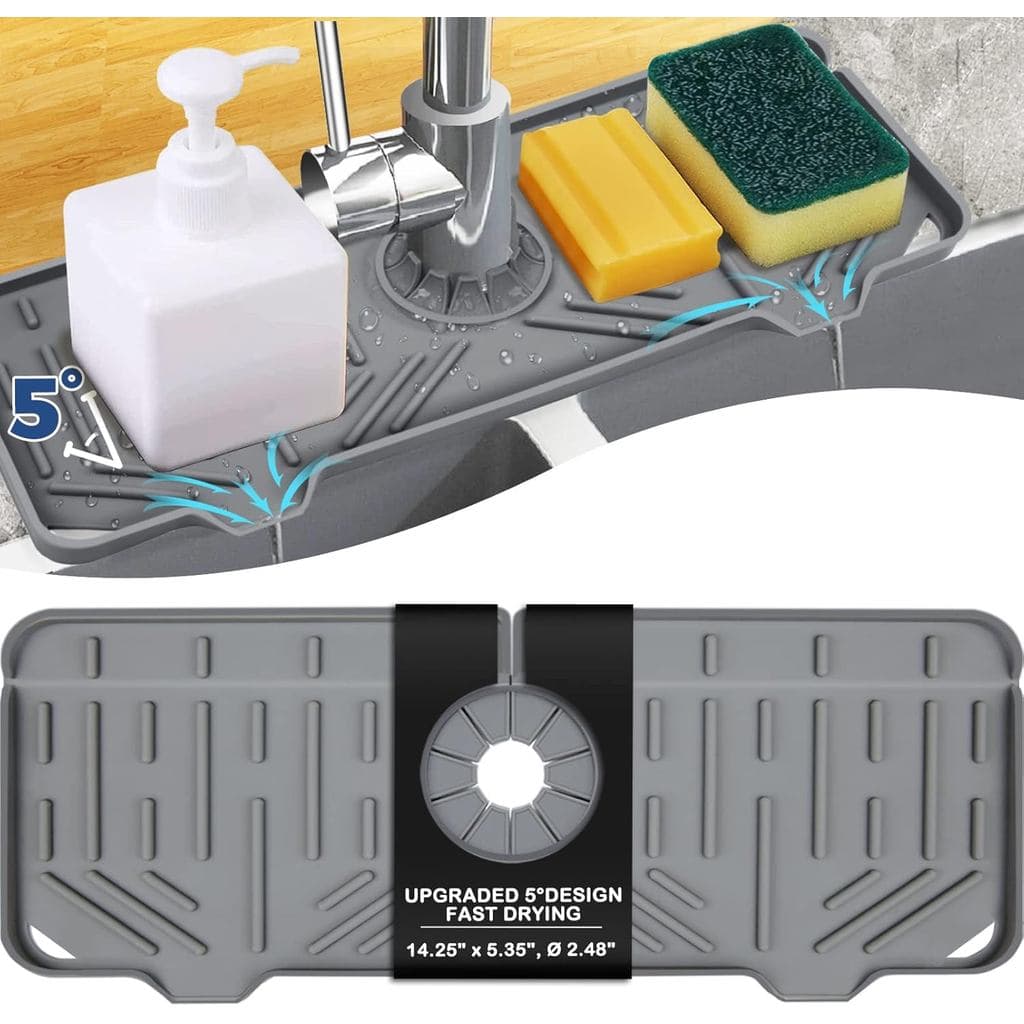 BFONS Suporte de Silicone para Torneira com Bandeja Coletora de Gotas, Tapete de Secagem, Suporte para Esponja e Sabão, 