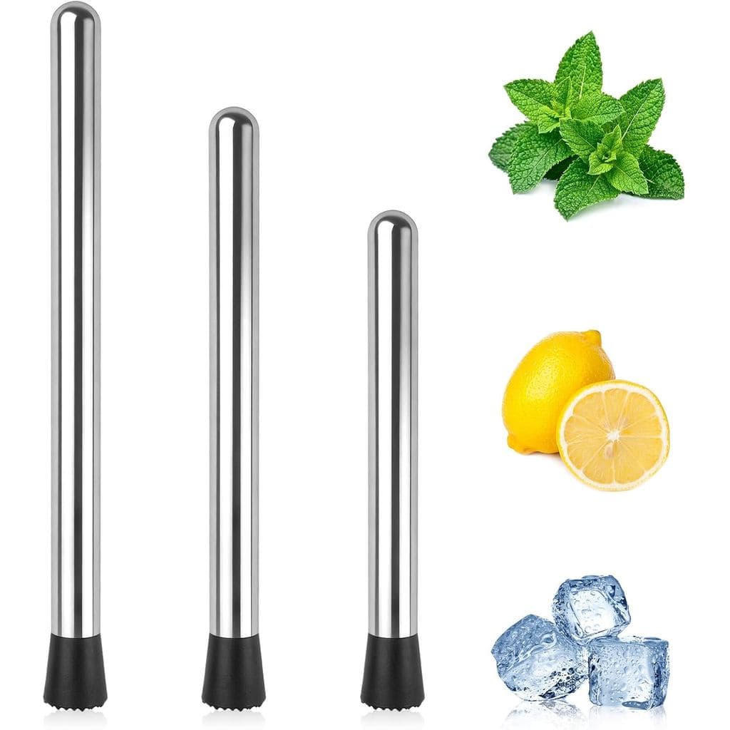 Muddler para Coquetéis, Conjunto de 4 Muddlers para Coquetéis de 8", 10" e 12", Muddler de Aço Inoxidável para Mojitos, 