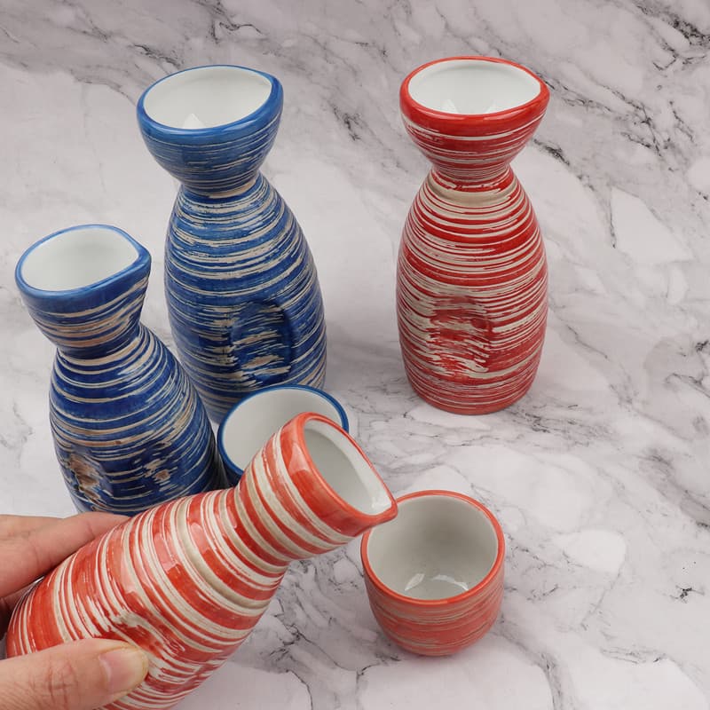 Jarro de saquê de Sushi japonês vidro de saquê azul escovado branco vermelho japonês cozinha coreana Izakaya utensílios 