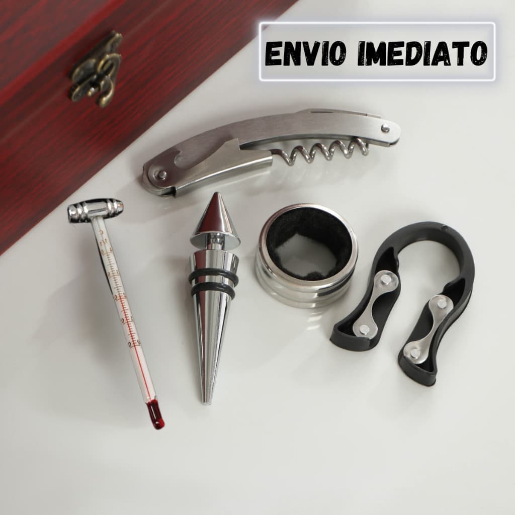 Kit P/Garrafa de Vinho 5 Peças abridor saca rolha + cortador + Tampa + Anel salva gotas + termômetro