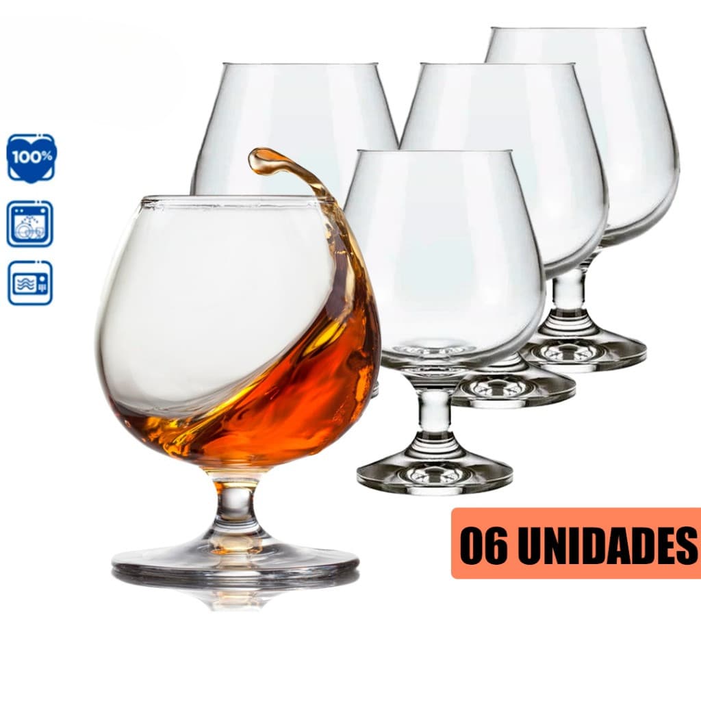 Jogo de 6 Taças Bohemia Madri Cristal Titânio - Conhaque Premium