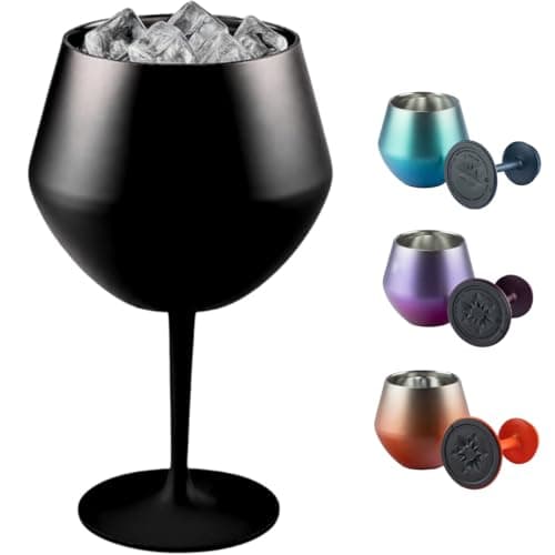 Taça Térmica Inox 2 em 1 Vinho Gin Drinks Cerveja 414ml Copo Térmico Haste Removível Aço Inoxidável Conserva Bebidas Geladas Isolamento Térmico Parede Dupla Cocktail Coquetel (PRETA)