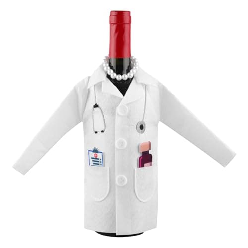 Bolsa de vinho com casaco branco, capa de garrafa de vinho de feltro para enfermeira branca com colar de seringa, termômetro, capa de roupa de embrulho de vinho, presente de enfermeira para homens e