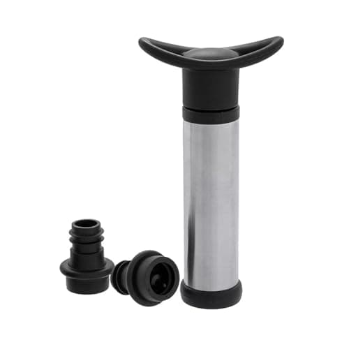 KC Brasil Kit para Garrafas de Vinho - Bomba A Vácuo + 2 Rolhas Silicone - Prata e Preto - Inox e Plástico