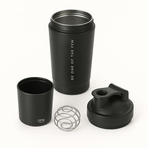 Coqueteleira Aço Inox 600ml com Compartimento Inferior ELLYM NUTRITION Misturador Ideal Shakes (Preto)