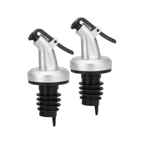 Kit Bico Dosador para Molhos Vinagres Óleos Azeites Shoyus 2 Peças Prata e Preto Evita Desperdício Gotas Oxigenação Prático
