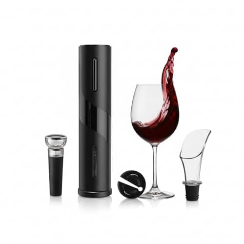 Kit Abridor de Vinhos Elétrico Automático com Saca Rolhas, Cortador de Lacre, Aerador e Vedador a Vácuo, Preto