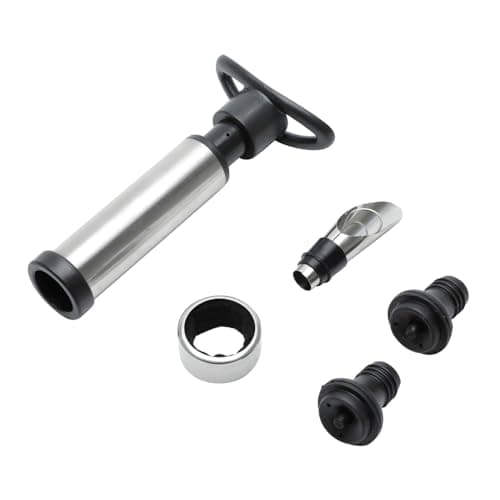 WOLFF - Conjunto 5 Peças de Aço Inox para Vinho - Bomba a Vácuo, Tampas de Vedação, Aerador, Anel Corta-Gotas, Corta-Cápsulas