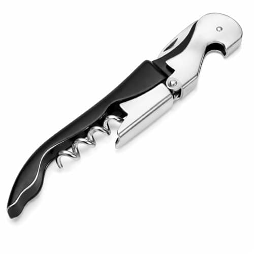Saca-Rolhas Profissional 3 em 1 Garçom – Abridor de Vinho com Alavanca Dupla, Cortador de Lacre e Abridor de Garrafas – Aço Inox Resistente, Preto e Prata, 12cm