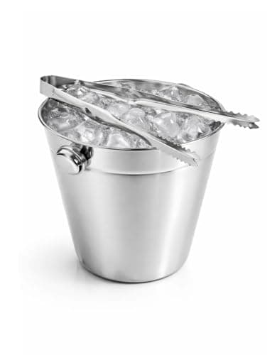 Balde De Gelo Inox 1,2l Com Pegador Pinça Pequena Bar Festa Aço Inox Lisa