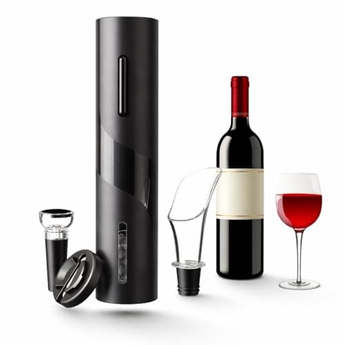 Kit Abridor de Vinho Elétrico, Saca-Rolhas Automático, Cortador de Lacre, Derramador/Bico Dosador e Rolha a Vácuo, Presente Premium, Design Elegante