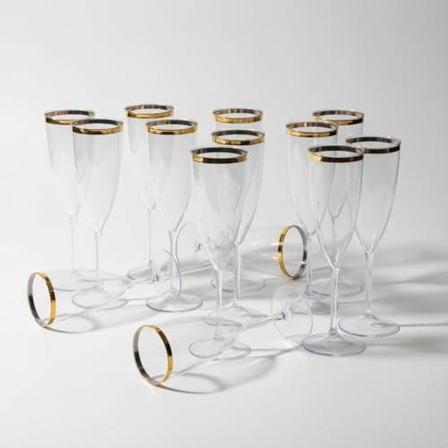 Taças De Espumante Acrílico 170ml Kit 30pçs Borda Dourada Super Elegante Prime Transparente (Transparente)