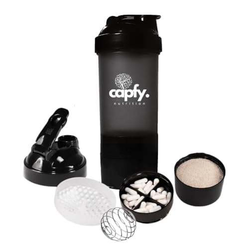 Coqueteleira Whey Academia 500ml com Mola Divisórias Shakeira Compartimento com Porta Comprimido Suplemento Shaker Misturador