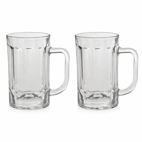 Kit 2 Canecas de Chopp em Vidro 430ml Estilo Alemão com Alça Reforçada – Copo de Cerveja para Bar, Churrasco, Casa e Presentear Amigos – Modelo Munique Transparente