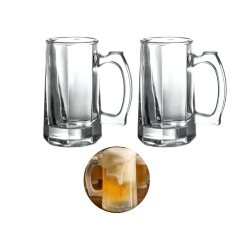 2 Canecas de Chopp Cerveja Vidro Reforçado com Apoio para Dedo 360ml
