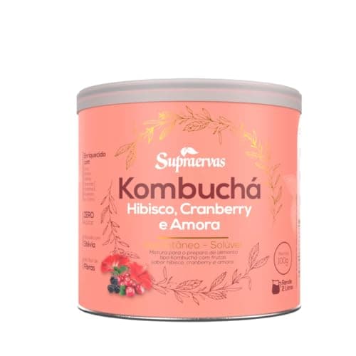 Supraervas Kombucha em Pó 200g - 3 Sabores (Hibisco, Cranberry e Amora) - 20 Porções - Chá em Pó