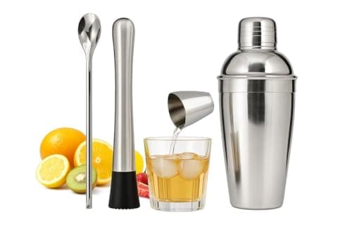 Kit Caipirinha Bartender Profissional 4 Peças Inox – Coqueteleira 500 ml, Socador, Colher Bailarina e Dosador Duplo