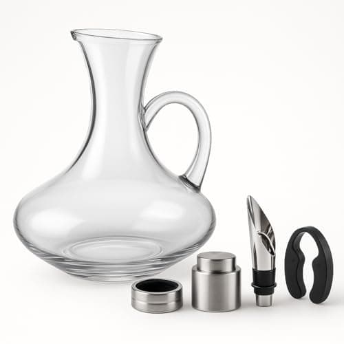 Kit de Vinho Premium com Decanter de Vidro 1500ml e Acessórios – Bico Dosador, Tampa Hermética, Anel Anti-Gotas e Cortador de Lacre – Presente Elegante
