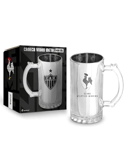 Caneca Chopp Galo 480ml Vidro Premium Preto Prata Produto Licenciado