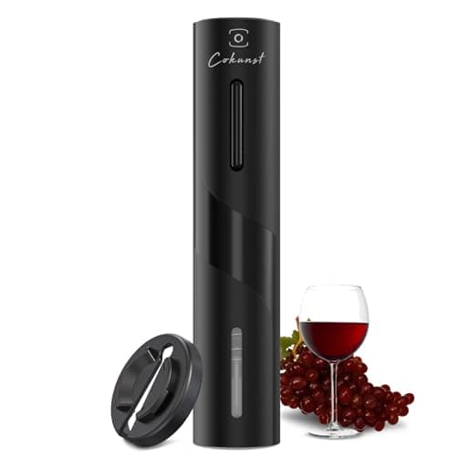 COKUNST Abridor de vinho elétrico, operado a pilhas,com cortador de lacre, botão de um clique, reutilizável, saca-rolhas automático, para amantes de vinho, ótima opção de presente