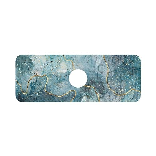 QwThum Tapete Absorvente Para Torneira De Cozinha, Protetor Contra Respingos, Coletor De Gotas Para Banheiro, Trailer, Bar, 37,3 X 13,7 Cm, 1 Peça, Estampa De Mármore Azul E Dourado.