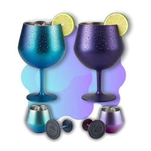 KIT 2 Taças Térmica Inox 2 em 1, Vinho Drinks Gin, Copo Térmico 400ml, Haste Removível Aço Inoxidável, Parede Dupla, Haste Removível, Conserva Bebidas Geladas Isolamento Térmico — Qualidade Premium