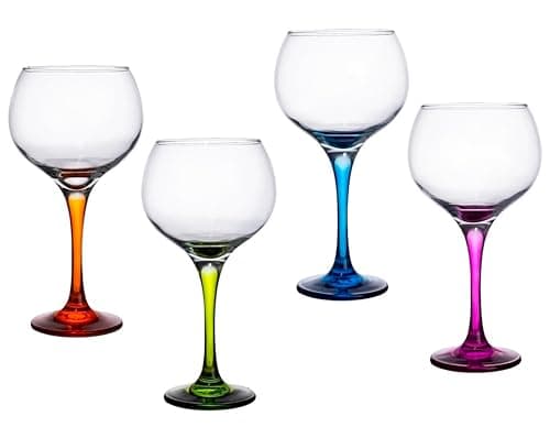 Jogo 4 Taças Vidro Gin Pé Colorido 790ml