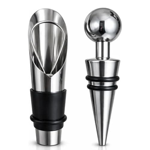 Conjunto de Acessorio para Vinho - Bico Dosador Corta Gotas e Tampa Vedação Garrafa 2 Pçs
