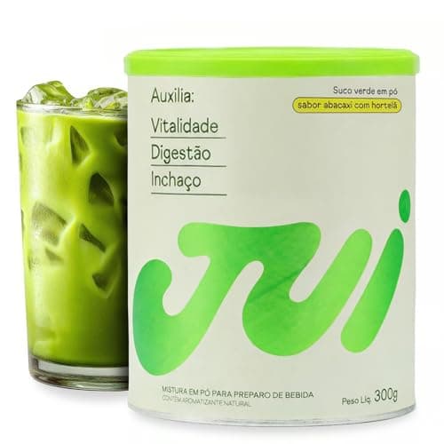 Jui Suco Verde em Pó Sabor Abacaxi com Hortelã 30 Doses, Vegano, 100% Natural, Sem Açúcar, Sem Glúten, Sem Lactose, Para Inchaço, Digestão e Vitalidade