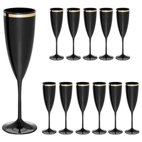Taça Acrilico De Espumante 170ml 12pcs Borda Dourada Prime (PRETO)