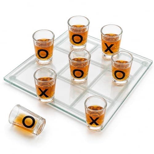 Conjunto de Shot Jogo da Velha Drink com Tabuleiro de Vidro 12,5cm + 9 Copos 10ml – Jogo de Bebida Divertido para Festas e Presentes