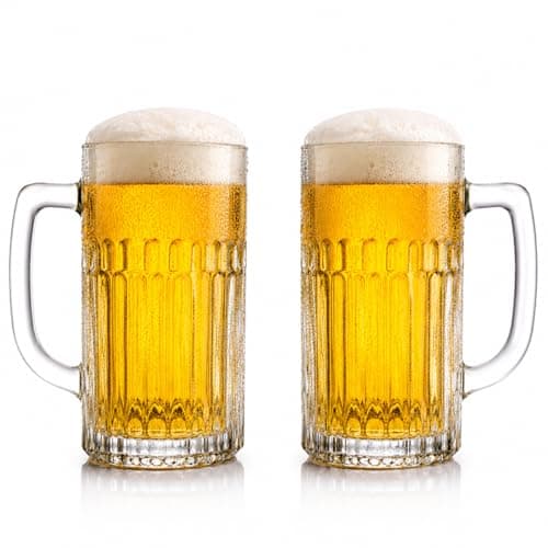 Kit de 2 Canecas de Chopp em Vidro 350ml com Alça – Copo para Cerveja Resistente Transparente Ideal para Churrasco Bar Futebol e Presente