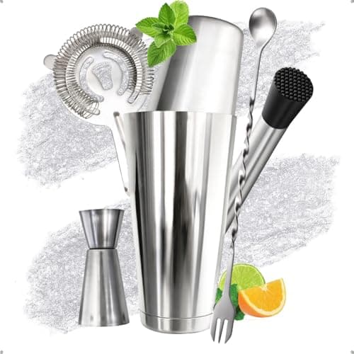 Kit Bartender Profissional com Coqueteleira Boston, Strainer, Dosador, Socador e Colher Espiral Misturadora, Aço Inoxidável Caipirinha Drink Gin