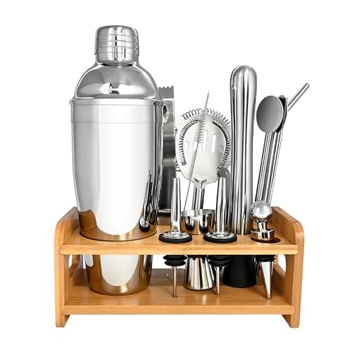 Kit Coqueteleira Bar Profissional Para Drinks Bebidas 750ml Inox 304 Com 15 Peças Drinks Barman Caipirinha Bar Suporte de Madeira