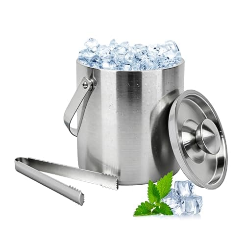 Balde de Gelo Isolado de 2L em Aço Inoxidável com Tampa e Alicate, Perfeito para Festas e Bares de Coquetéis