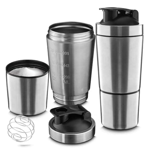 Coqueteleira Shaker em Aço Inoxidável 750ml para Academia I Garrafa com Compartimento para Whey, Pré-Treino e Suplementos I Misturador de Bebidas I Vende Mais