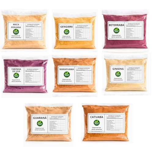 Combo Energético Natural com Beterraba, Uva, Ginseng, Gengibre, Maca Peruana, Guaraná, Catuaba, Marapuama - 800 Gramas (100 Gramas de Cada)